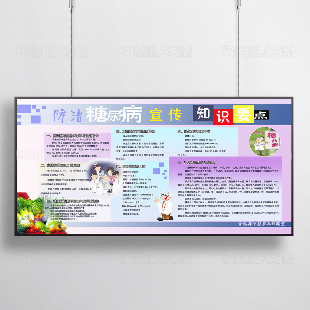 紫色几何防治糖尿病宣传知识要点宣传栏
