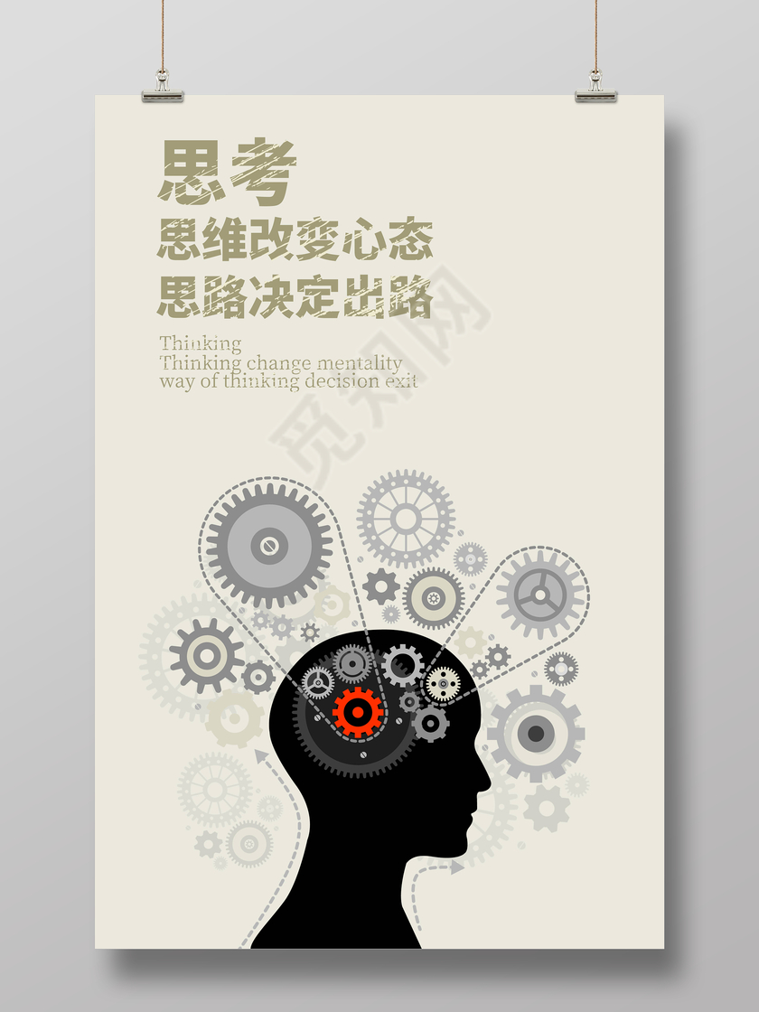 企业文化展板浅黄色思考思维改变心态挂画