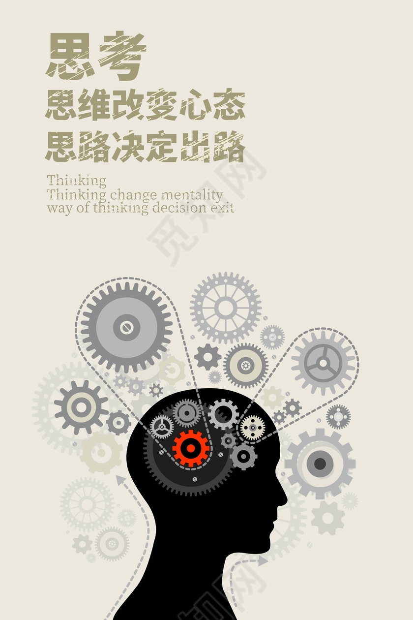 企业文化展板浅黄色思考思维改变心态挂画