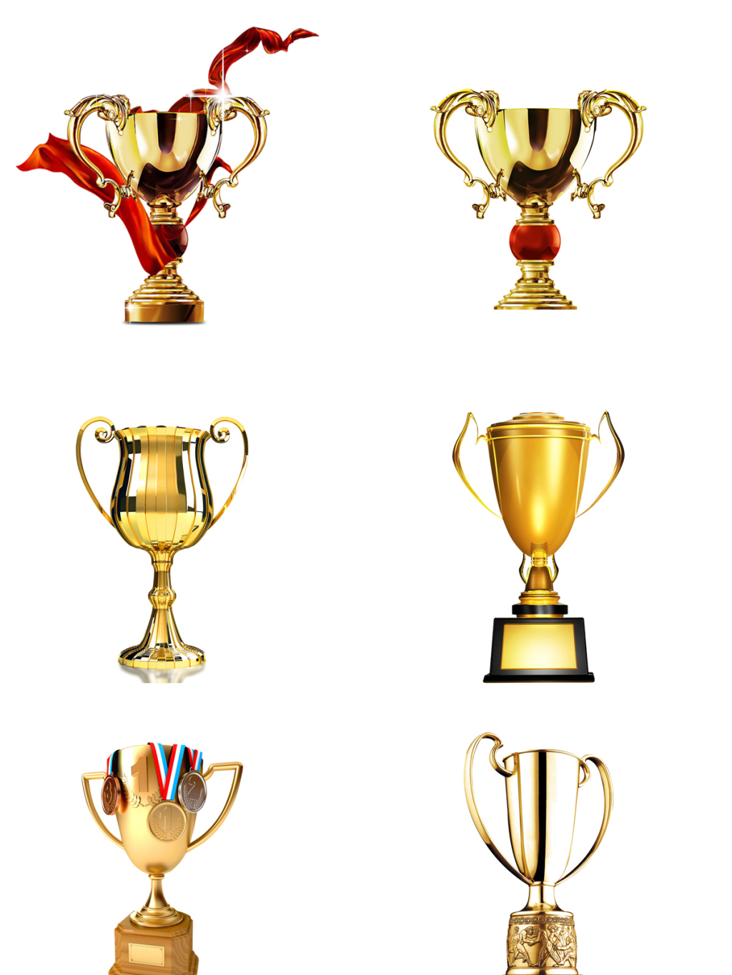 6个金色奖杯素材