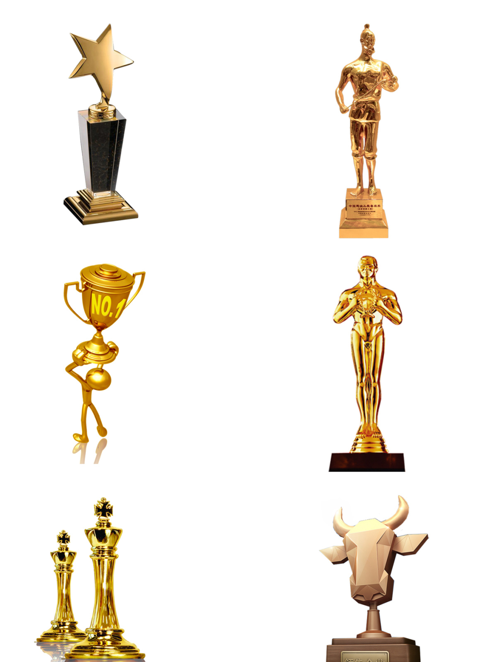 6个金色立体奖杯素材