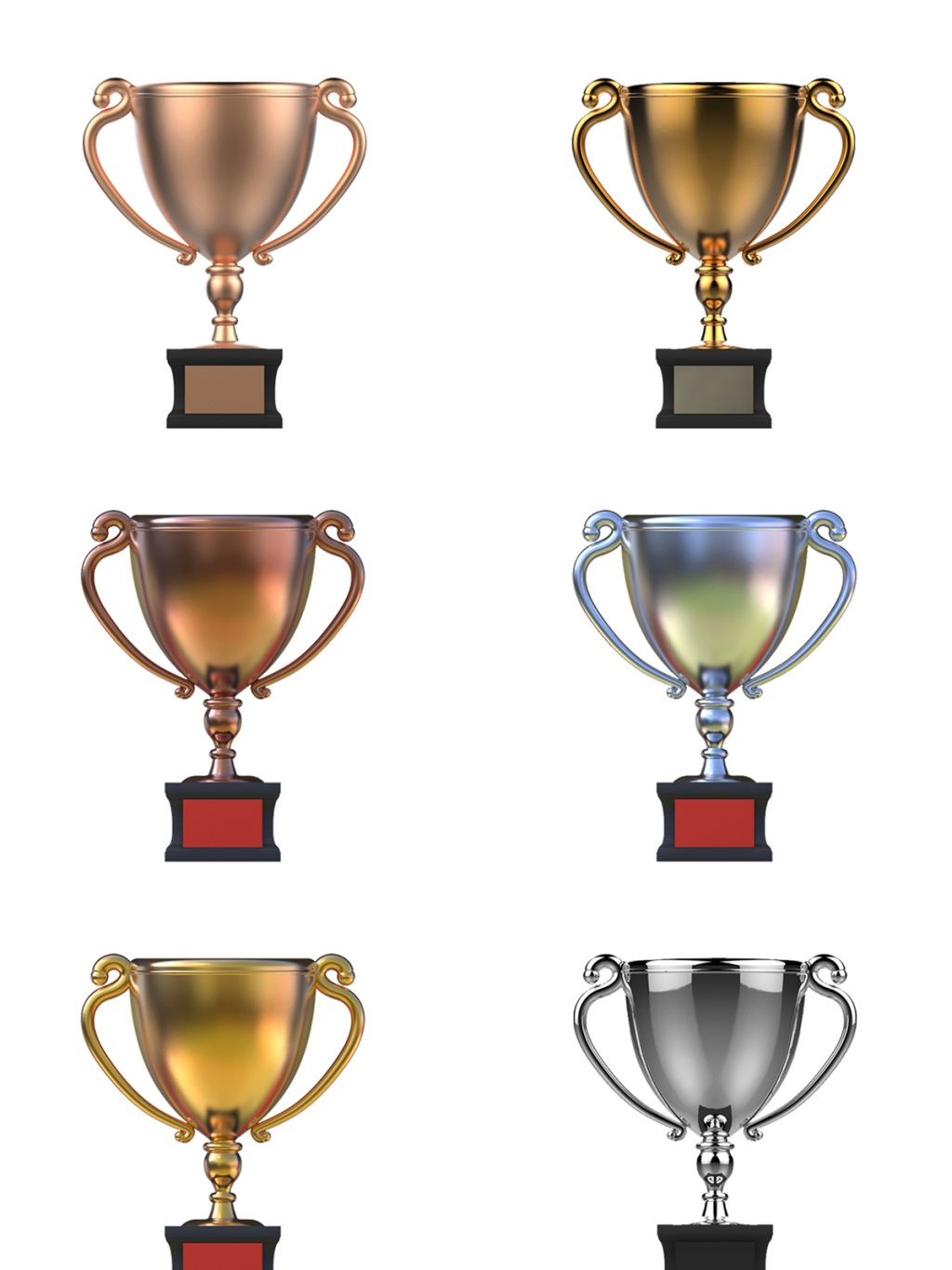 6个立体各色奖杯素材