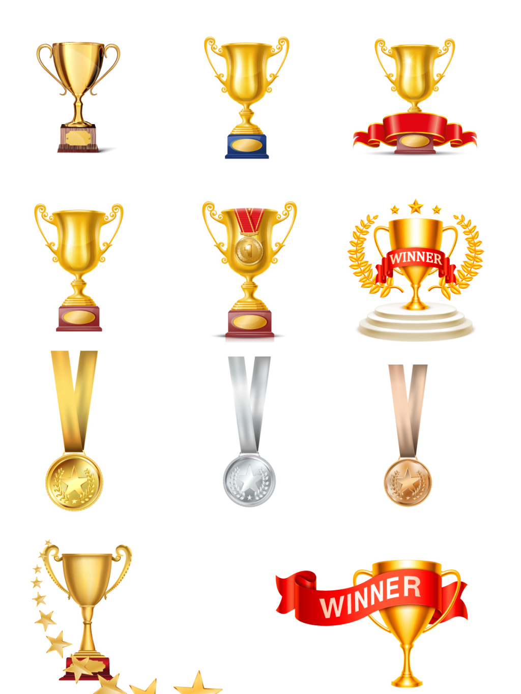 11个金色奖杯奖章矢量素材