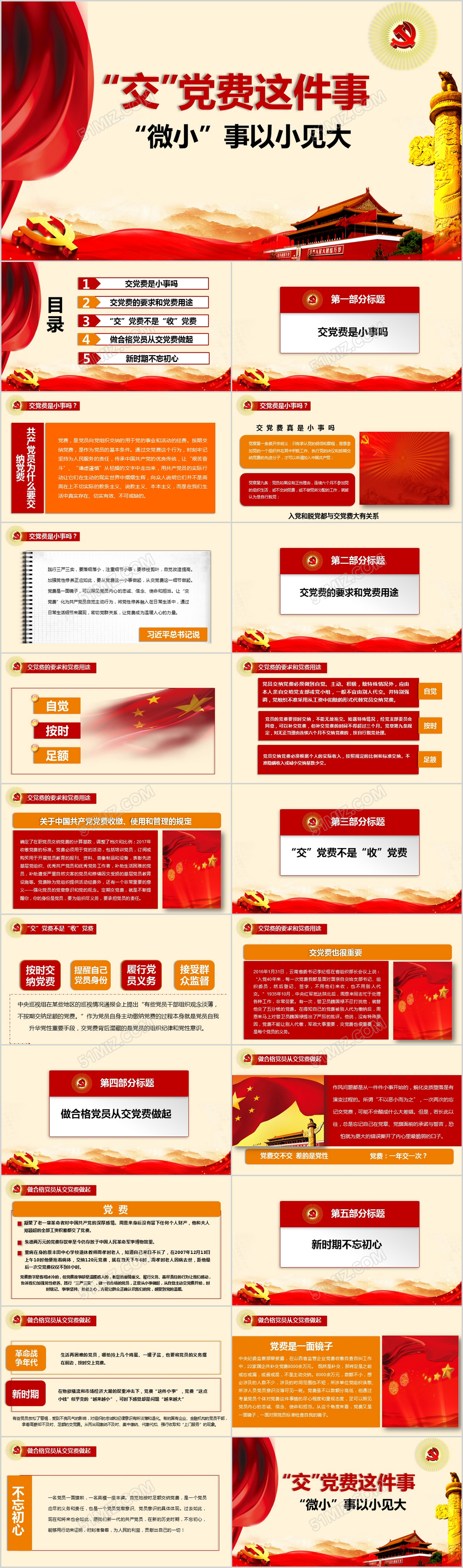 简约交党费PPT模板