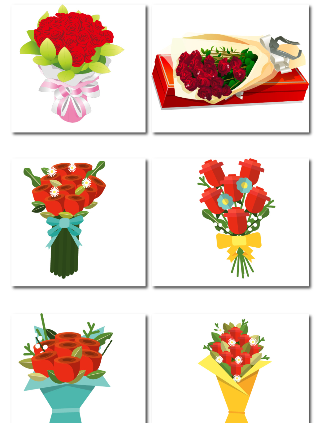 6个矢量玫瑰花束素材