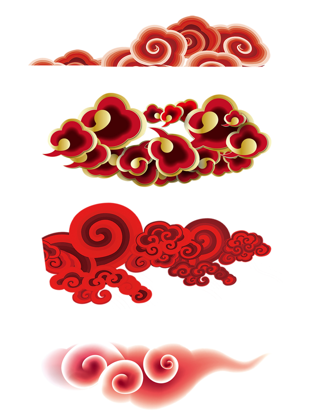 4个红色祥云素材