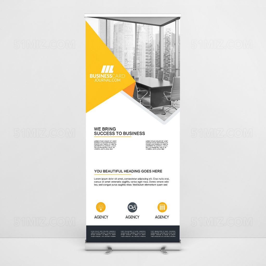 简约灰色会议桌高楼大厦易拉宝