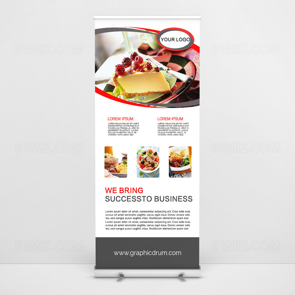 美食面包葡萄刀叉盘子午餐易拉宝