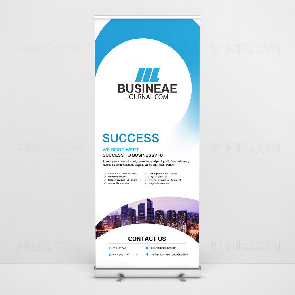 蓝色弧形白色经典简约易拉宝