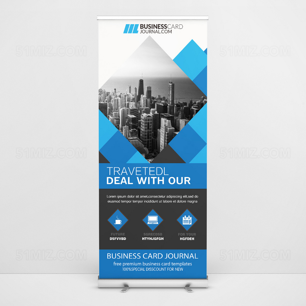 公司介绍蓝色方块城市背景易拉宝