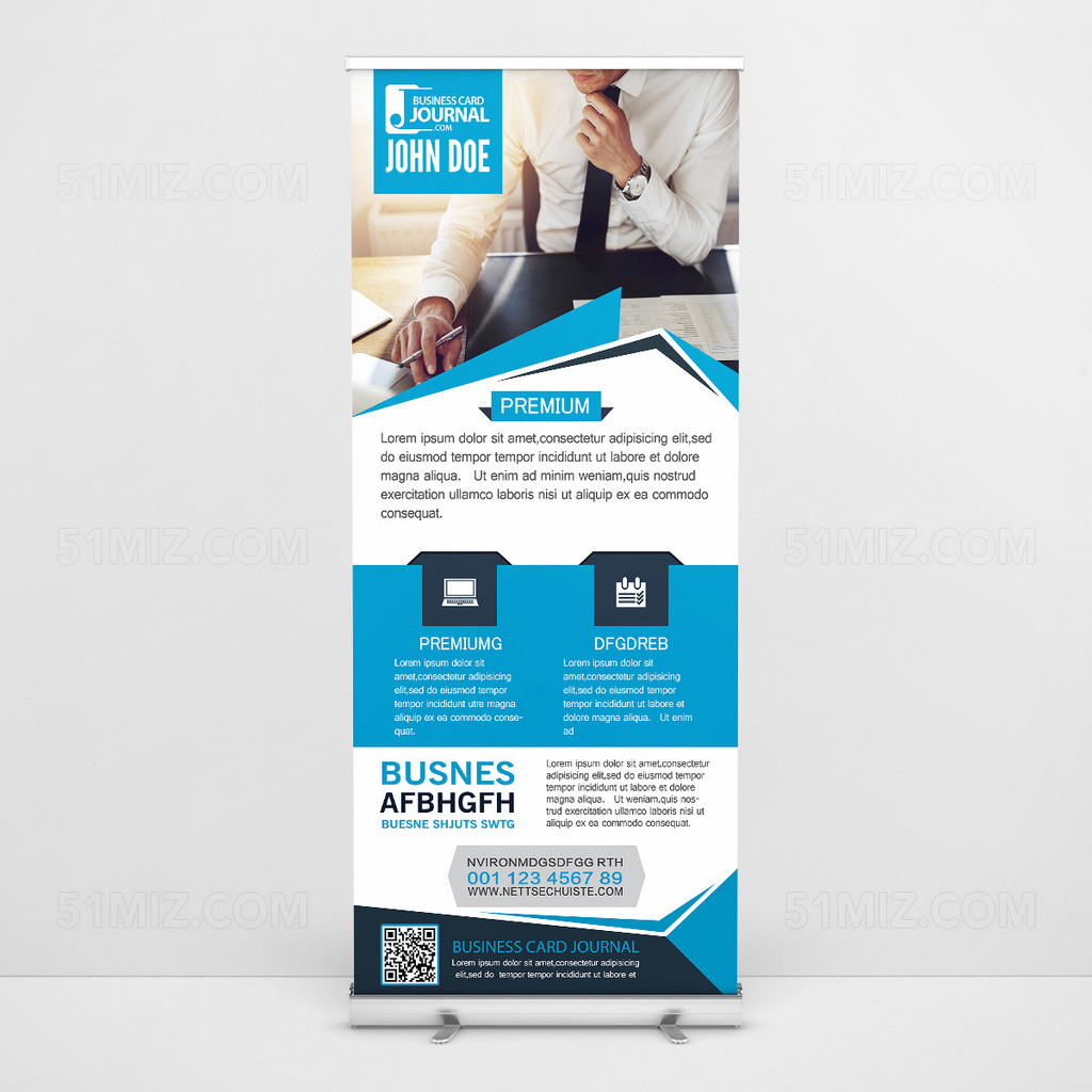 蓝色商务大气高端企业宣传易拉宝