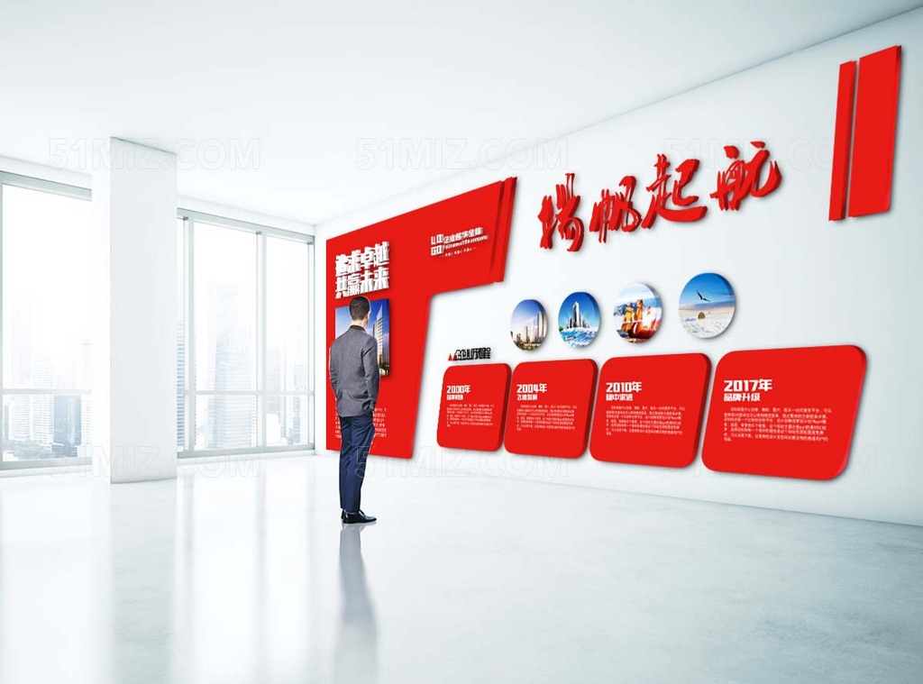 商务红色企业发展历程展板文化墙