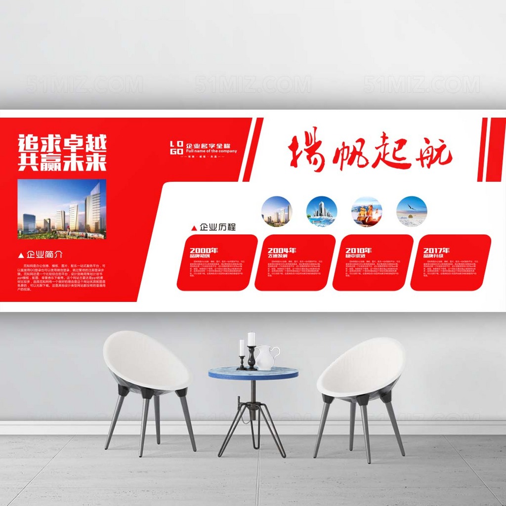 商务红色企业发展历程展板文化墙