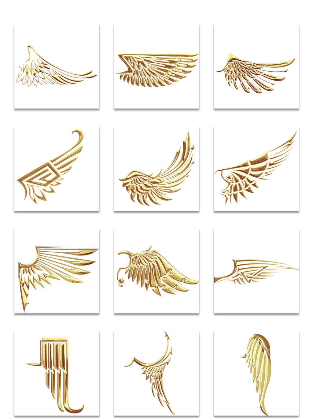 12个金色金属质感翅膀素材