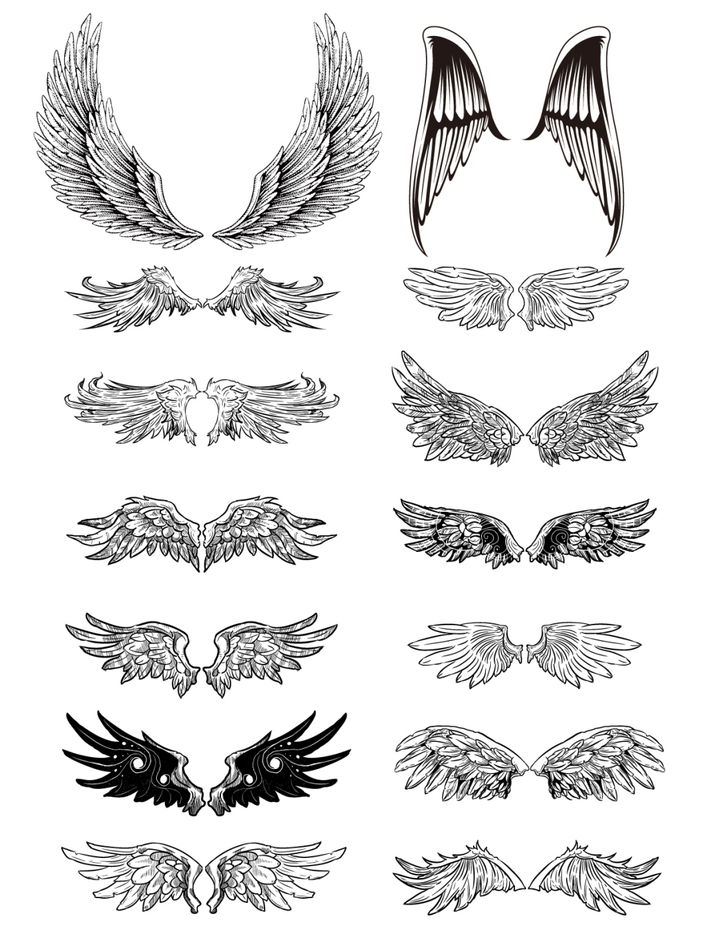 14个手绘矢量翅膀素材