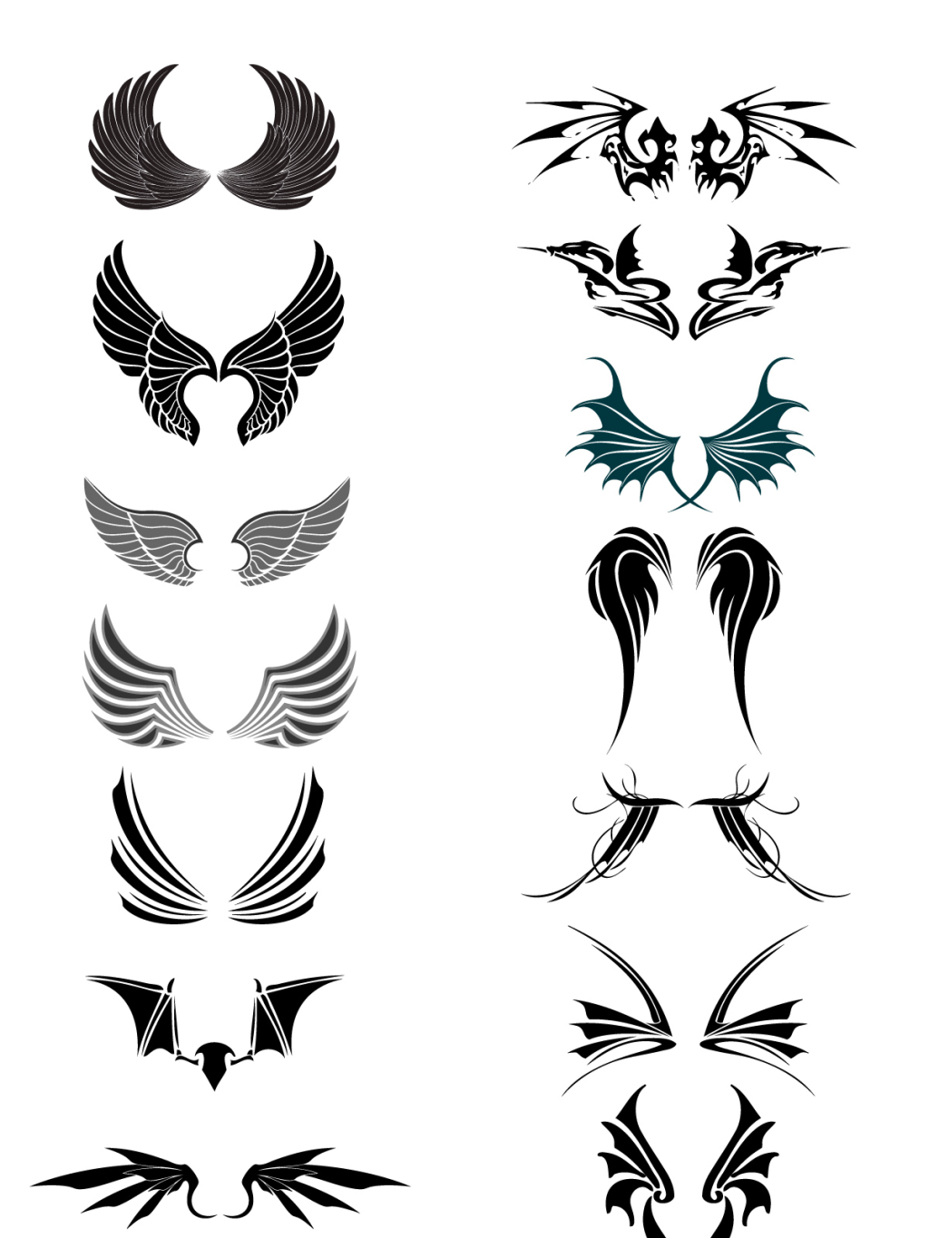 14个黑色矢量翅膀素材