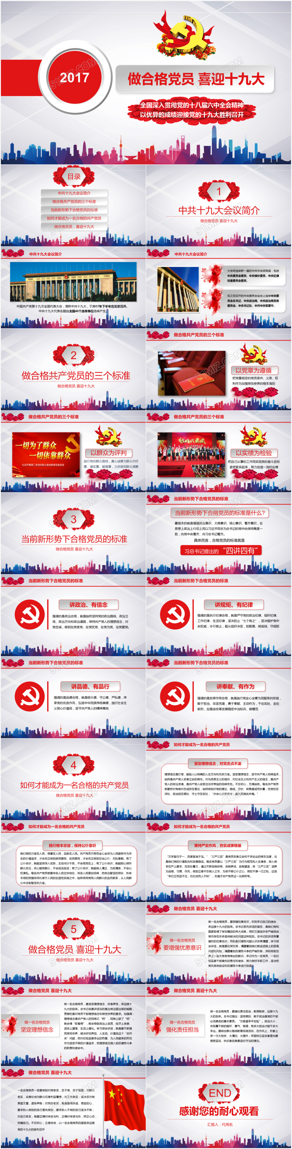 红色商务风喜迎十九大召开党课PPT模板