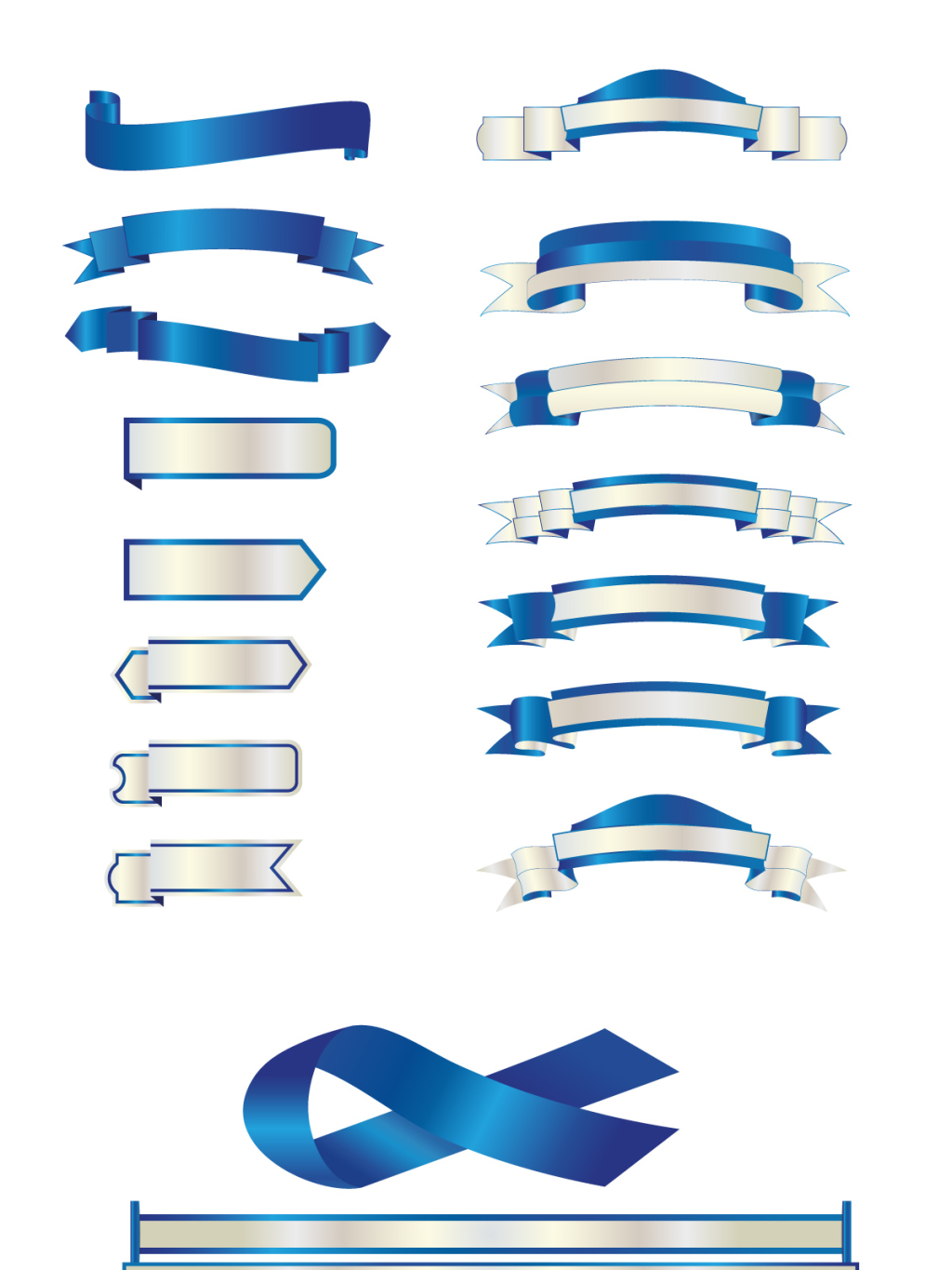 18个蓝白色丝带矢量素材