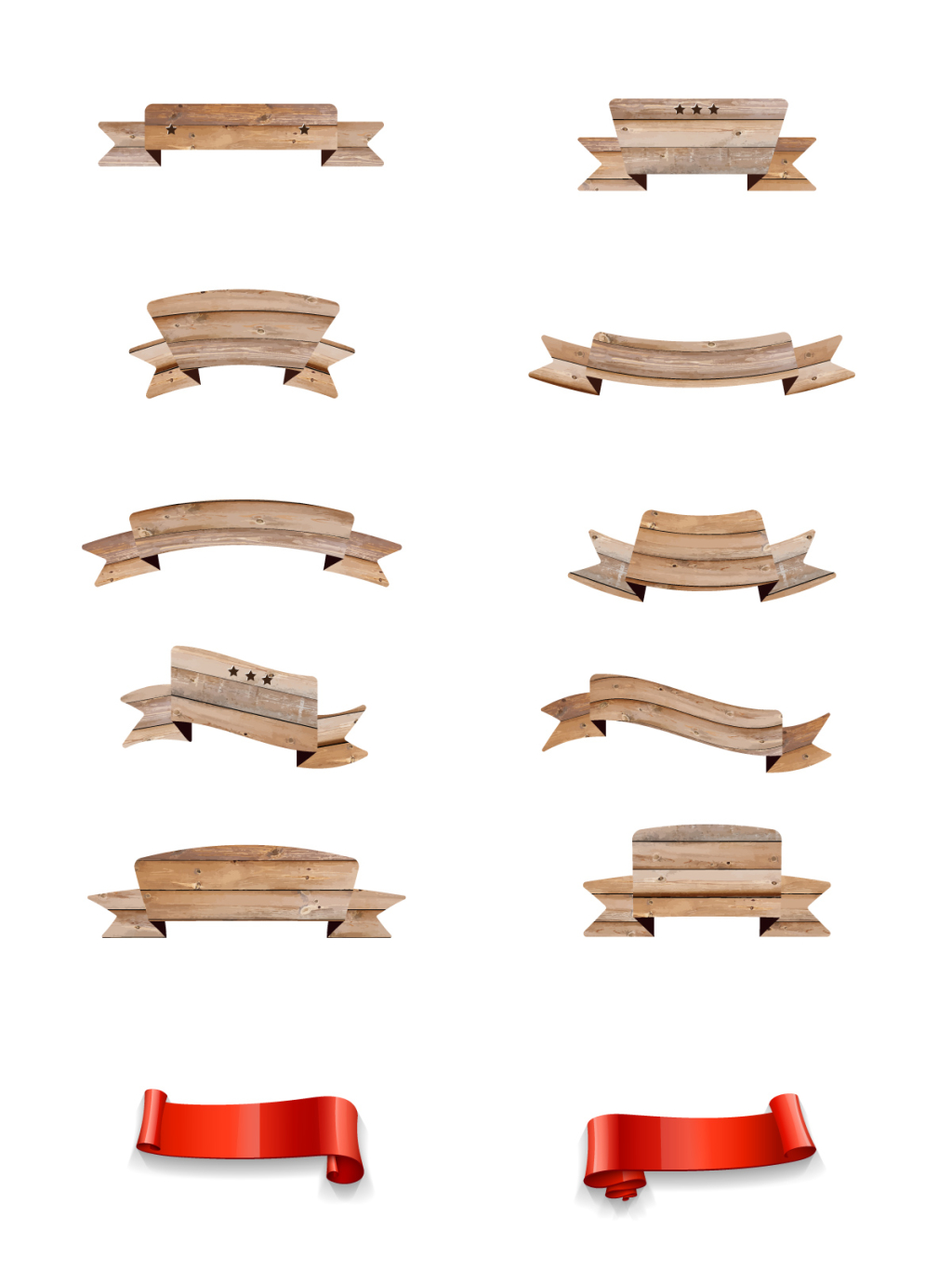 12个木质矢量丝带素材