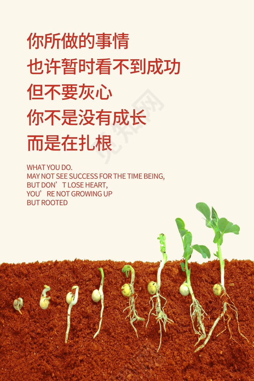 企业文化展板创意励志挂画海报豆芽扎根