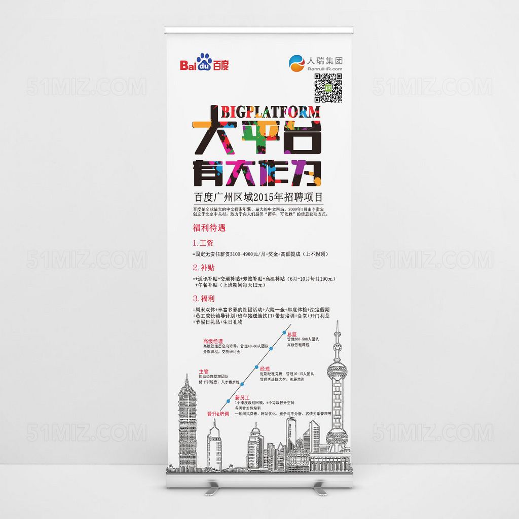 大平台有大作为简约手绘高清招聘海报