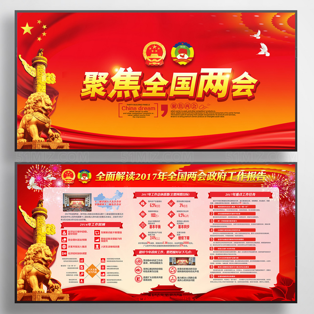 大气背景聚焦全国两会党建展板
