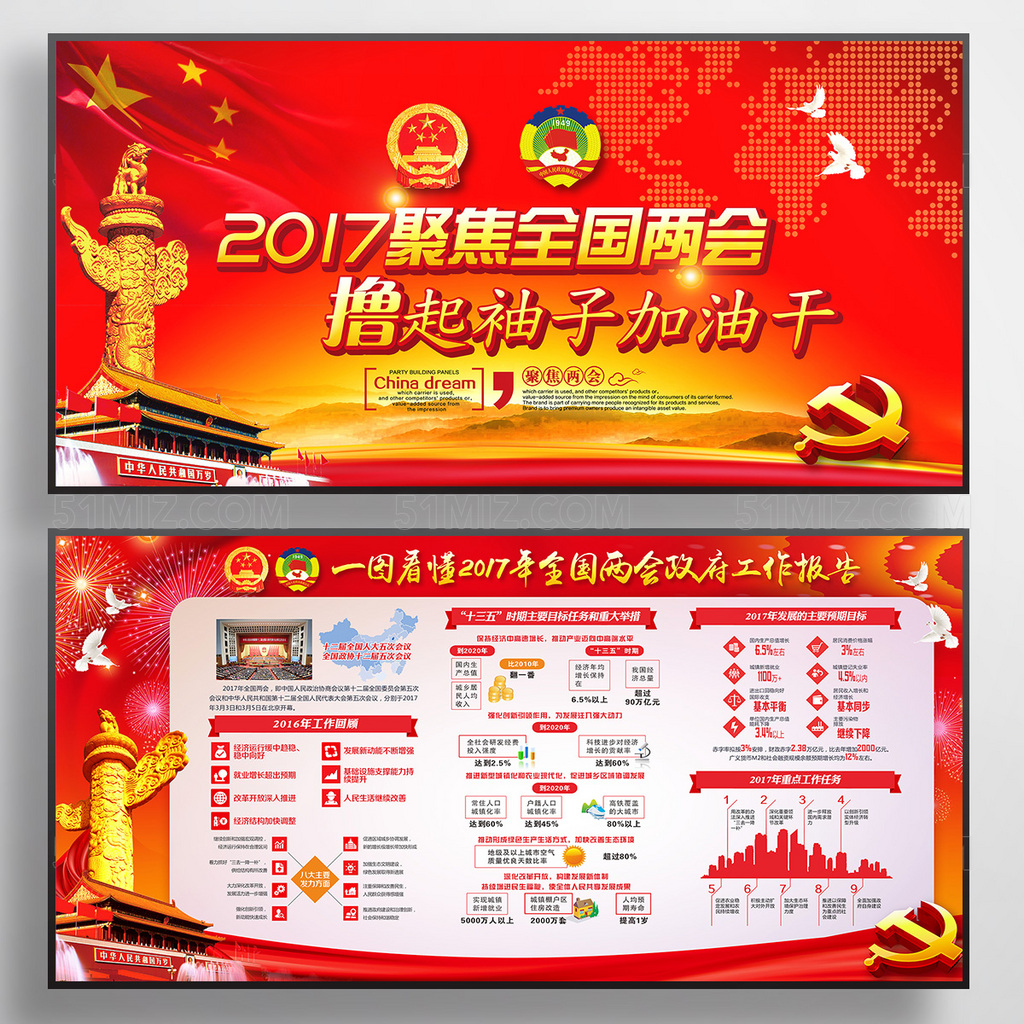 大气聚焦2017全国两会政府党建展板
