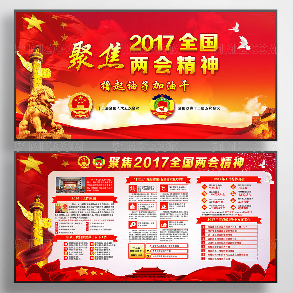 红色大气聚焦全国两会精神党建展板