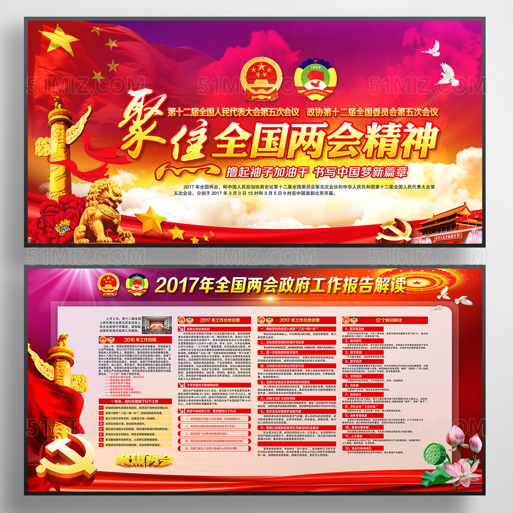 聚焦2017全国两会工作报告解读宣传展板
