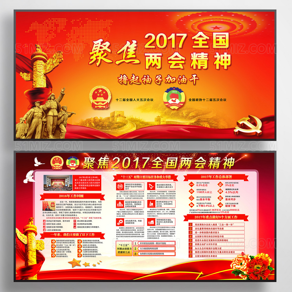 聚焦2017两会精神政府报告党政展板
