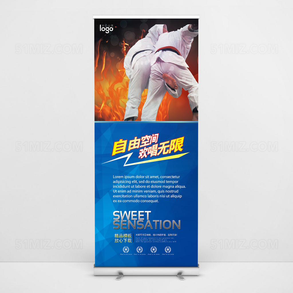 蓝色背景跆拳道高清易拉宝设计
