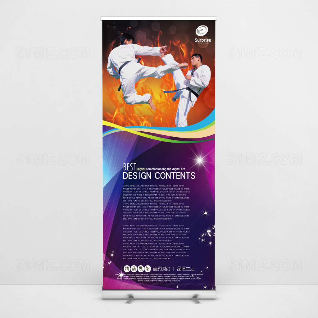 紫色高清背景跆拳道易拉宝设计