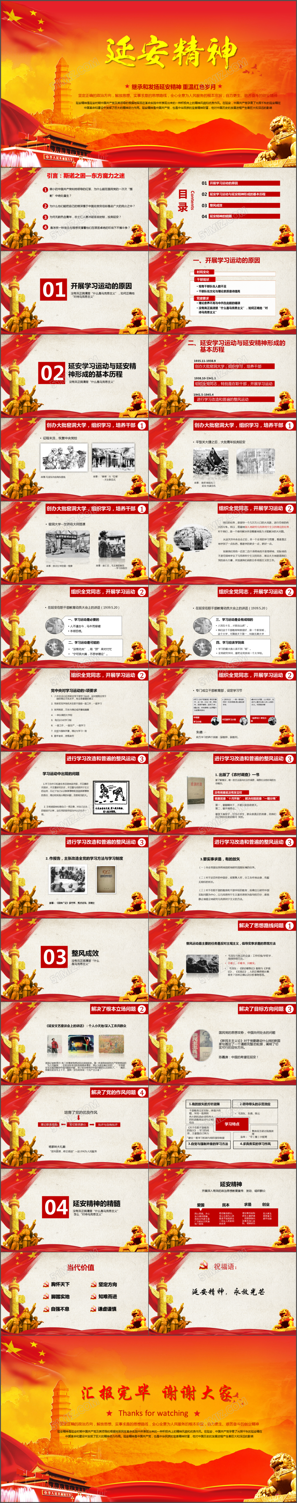 党政课件红色简约大气延安精神汇报总结计划ppt模板