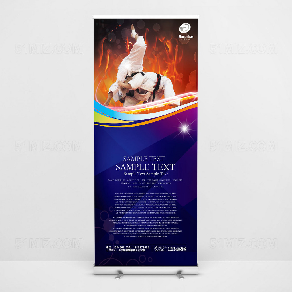 蓝色背景跆拳道高清易拉宝设计