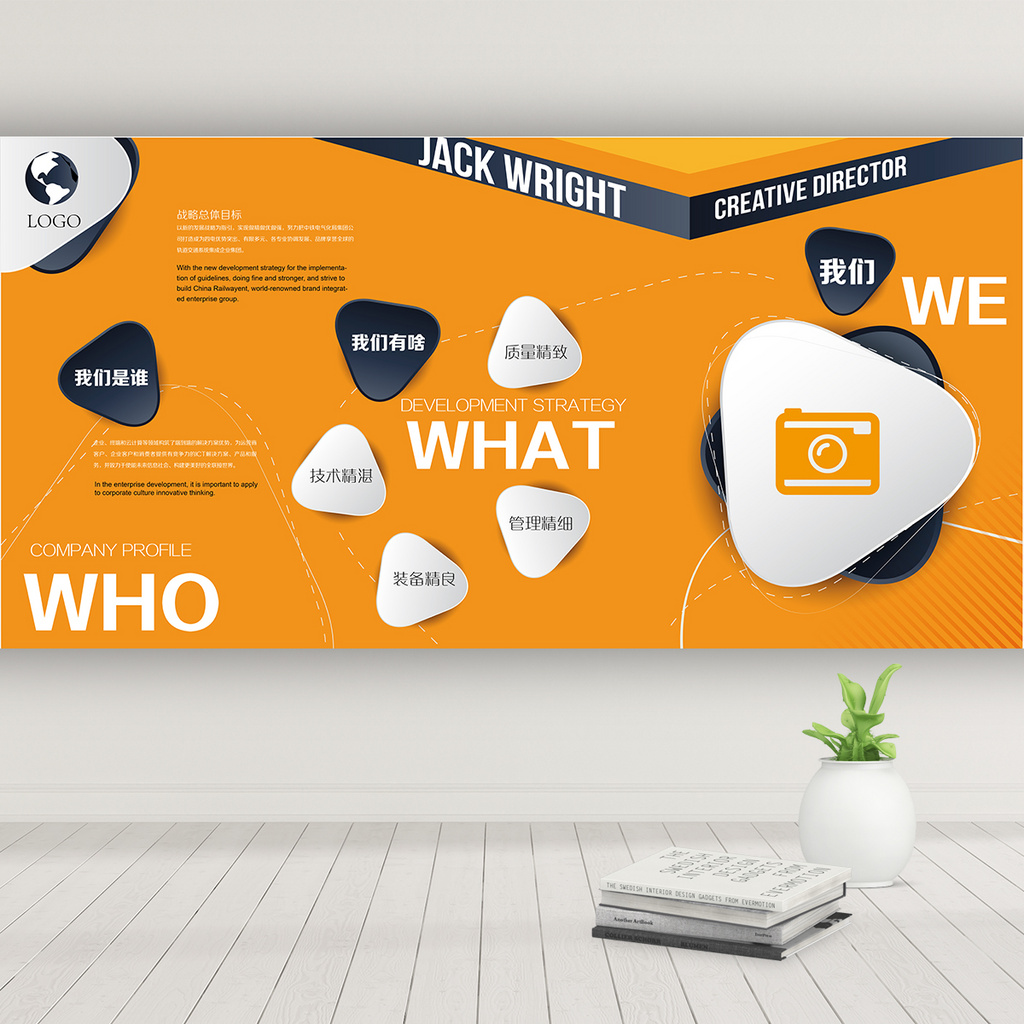 橙色创意特色企业文化背景墙