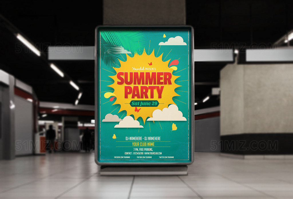 简约手绘夏季海滩派对创意海报