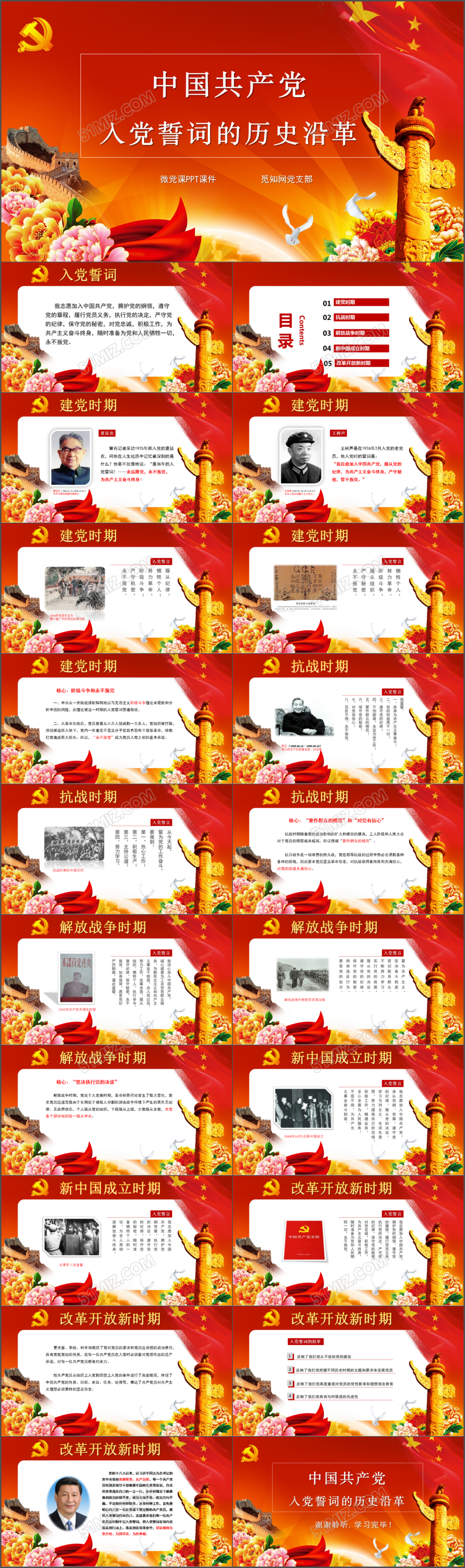 框架完整红色大气高端微党课入党誓词历史沿革PPT课件