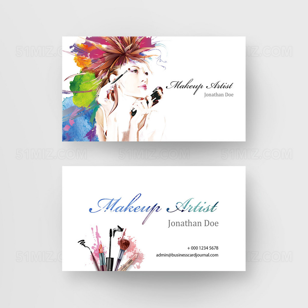 创意水彩化妆师名片设计