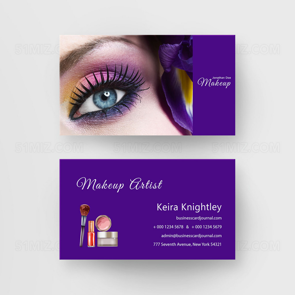 紫色大气背景化妆师名片
