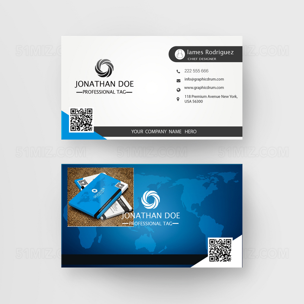 蓝白简约企业名片