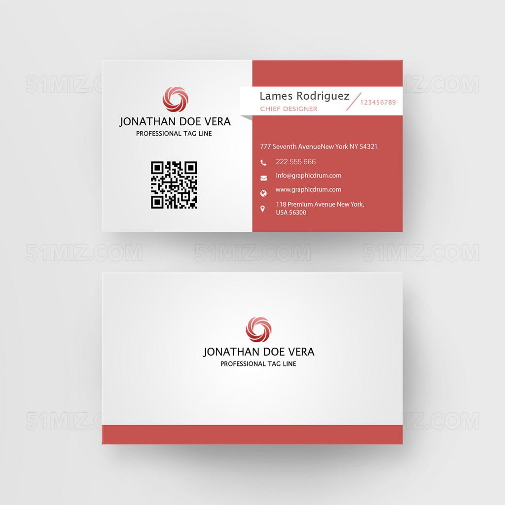 红白两色简约名片