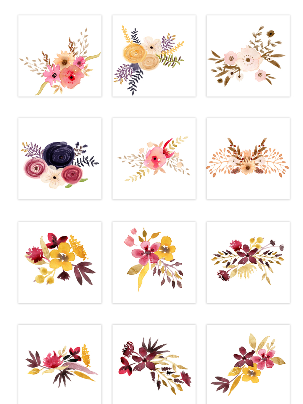 12个手绘插画花朵素材