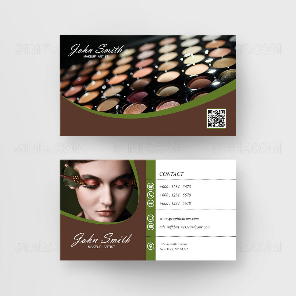 棕色背景时尚大气高档化妆师名片