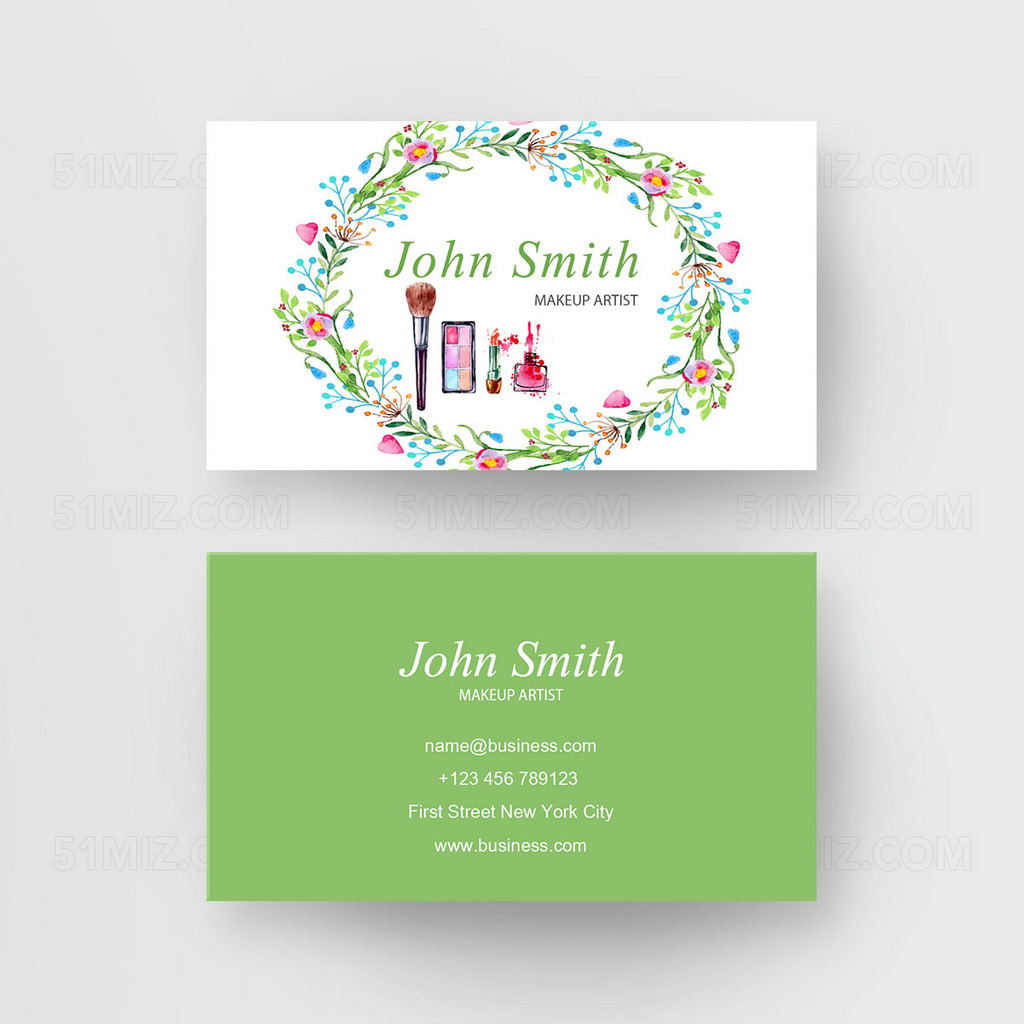 清新绿色创意化妆师名片