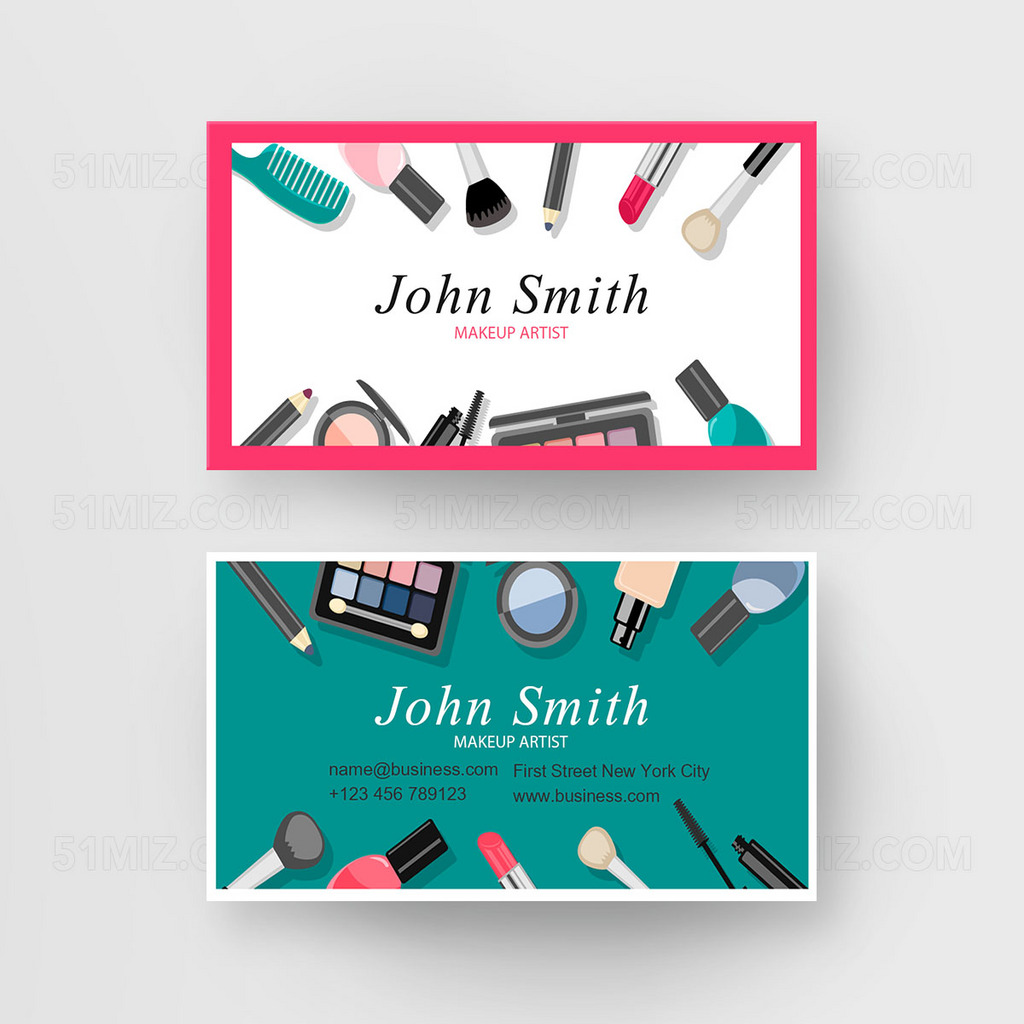 绿色背景创意手绘化妆师名片
