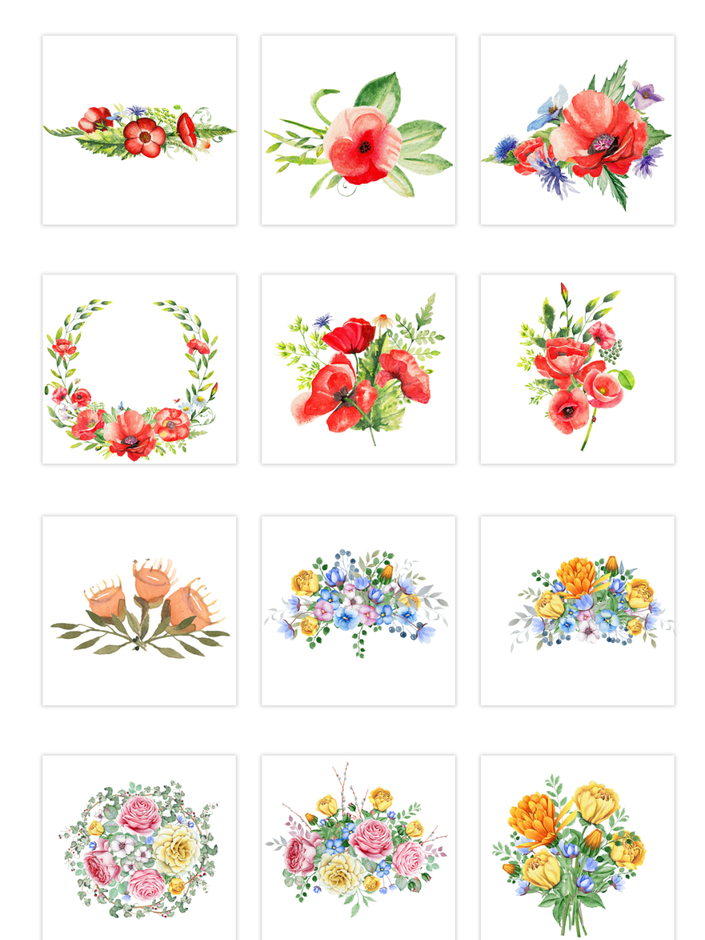 12个水彩花卉素材