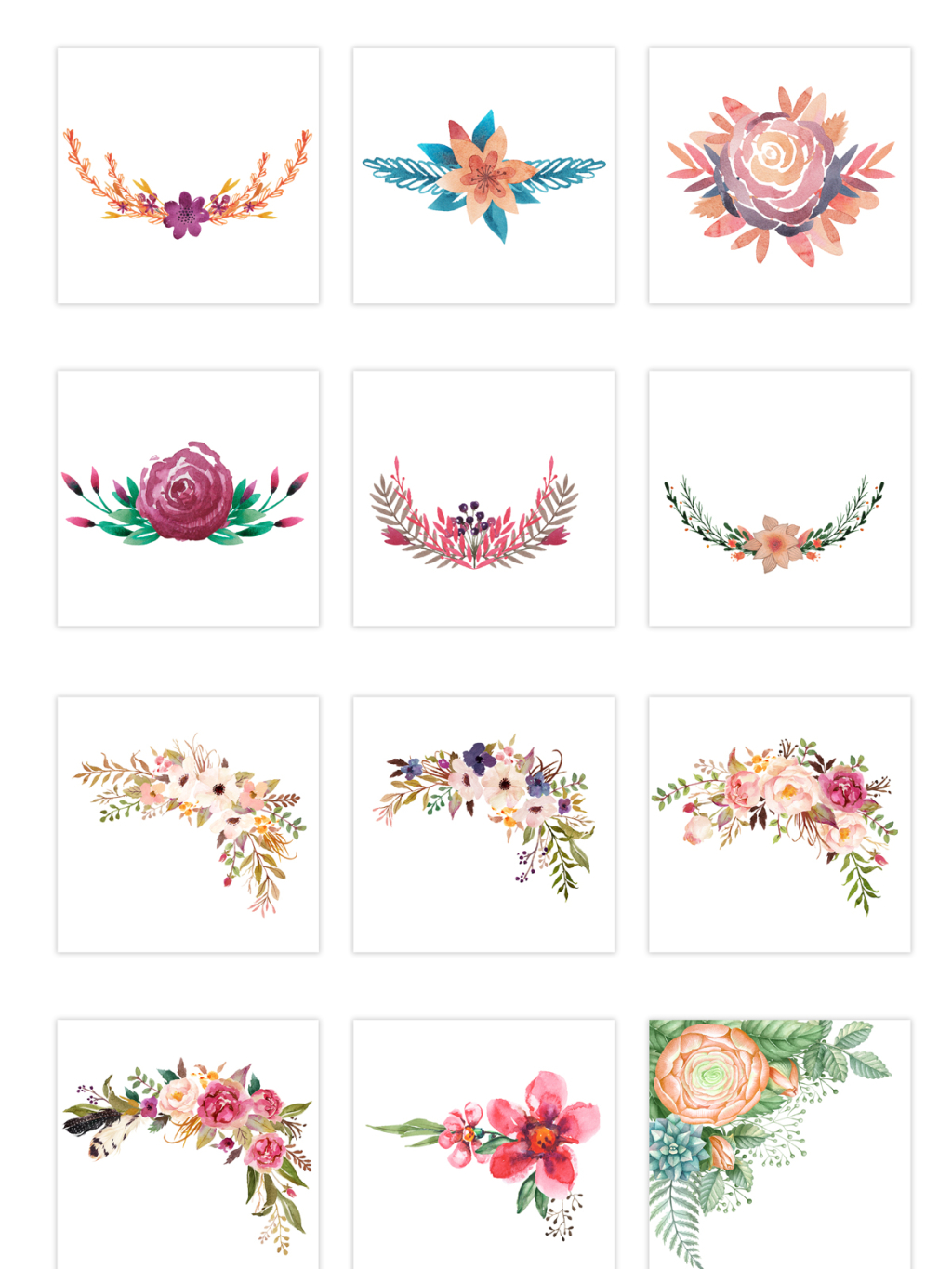 12个水彩花边素材