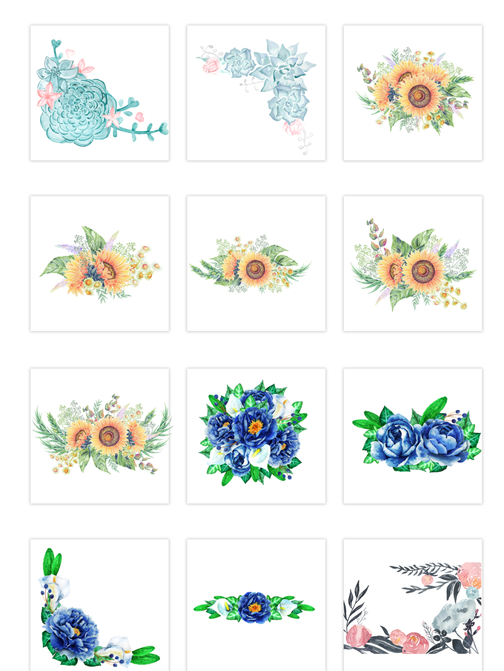 12个水彩花素材