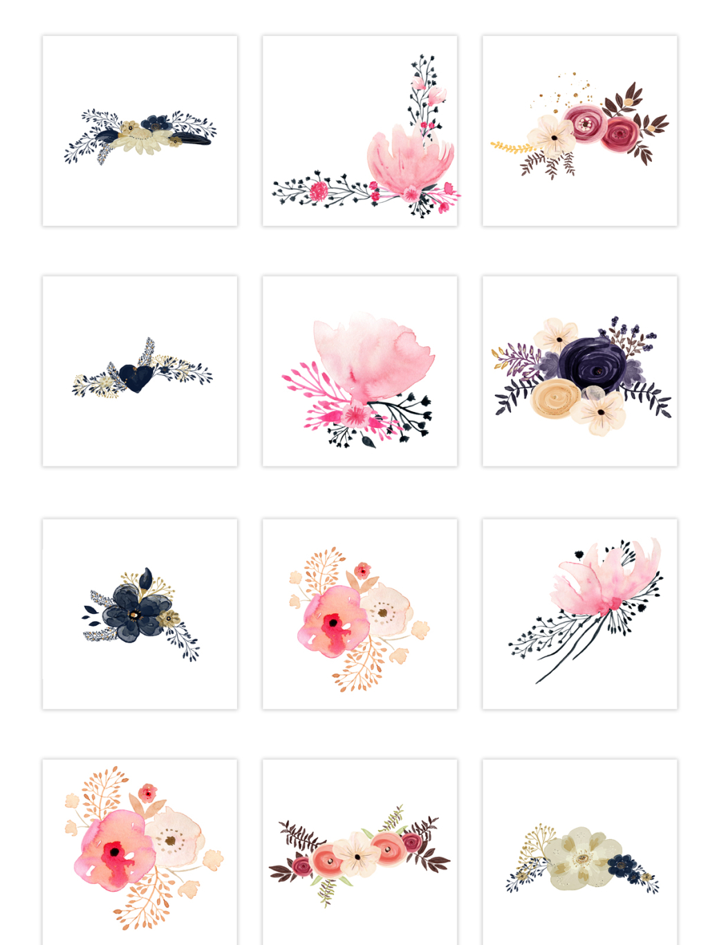 12个手绘花丛素材