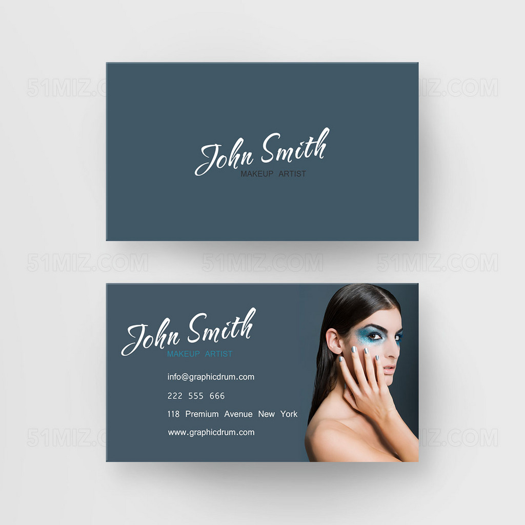 蓝色背景简约大气化妆师名片